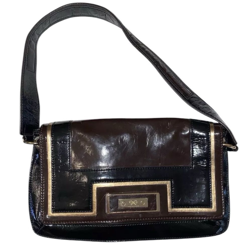 Anya Hindmarch Bag Brown Black Gold Magnetic Closure Gold Tone Shoulder Bag
